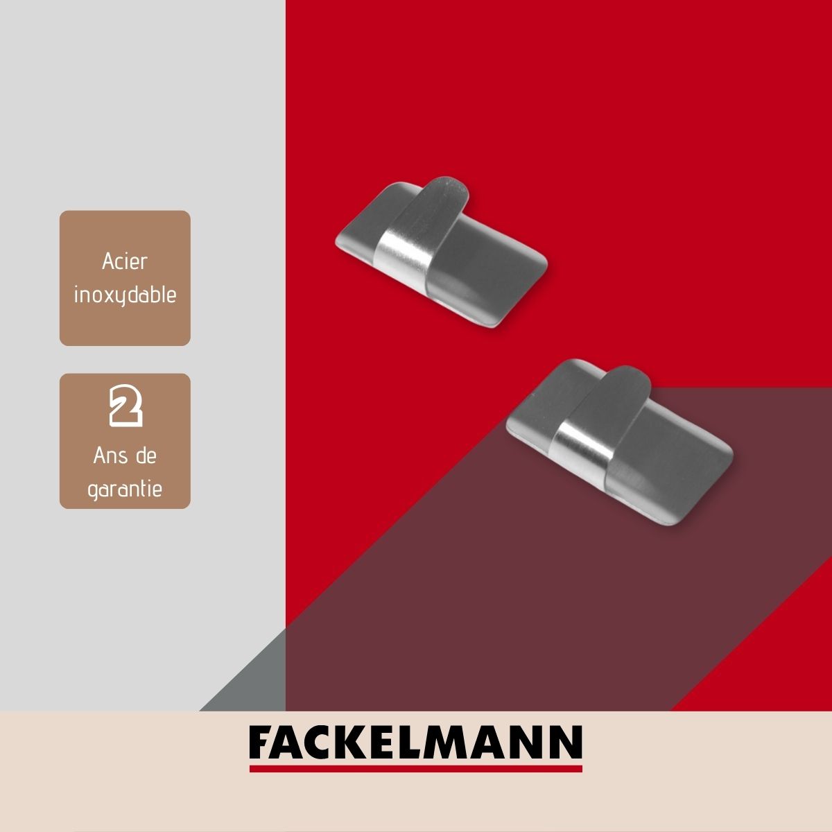 Lot de 2 crochets adhésif en acier inoxydable,  Tecno Fackelmann - Mathon - 4