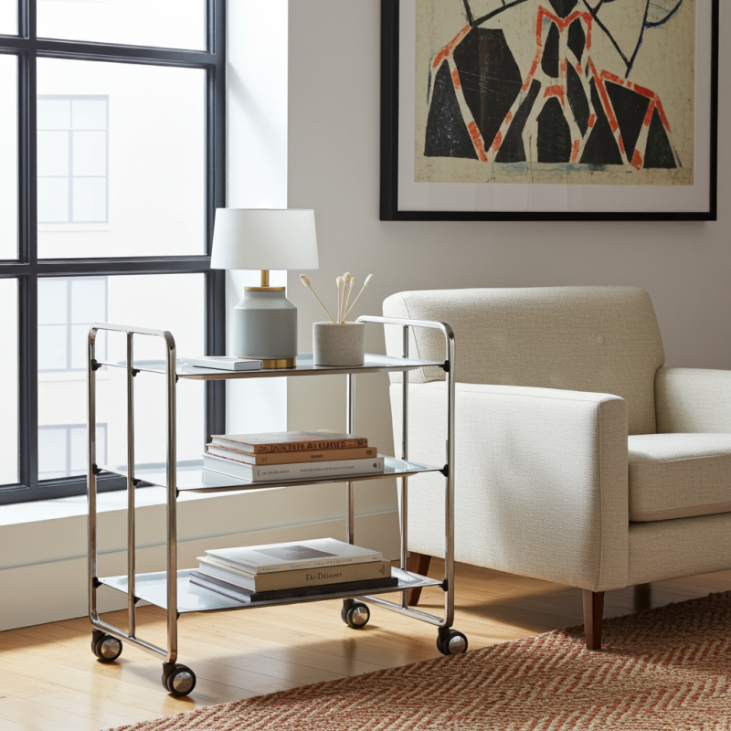 Desserte pliante 3 niveaux avec roulettes – structure chromée, bauhaus Don Hierro - Mathon - 2