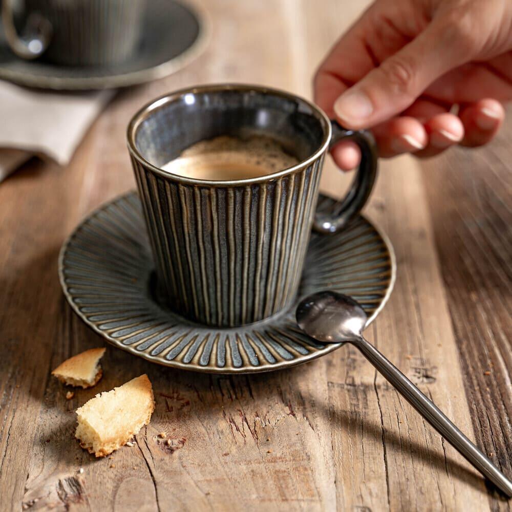 Coffret de 6 tasses à café avec sous tasses Liv bleu 9 cl Table passion - Mathon - 3