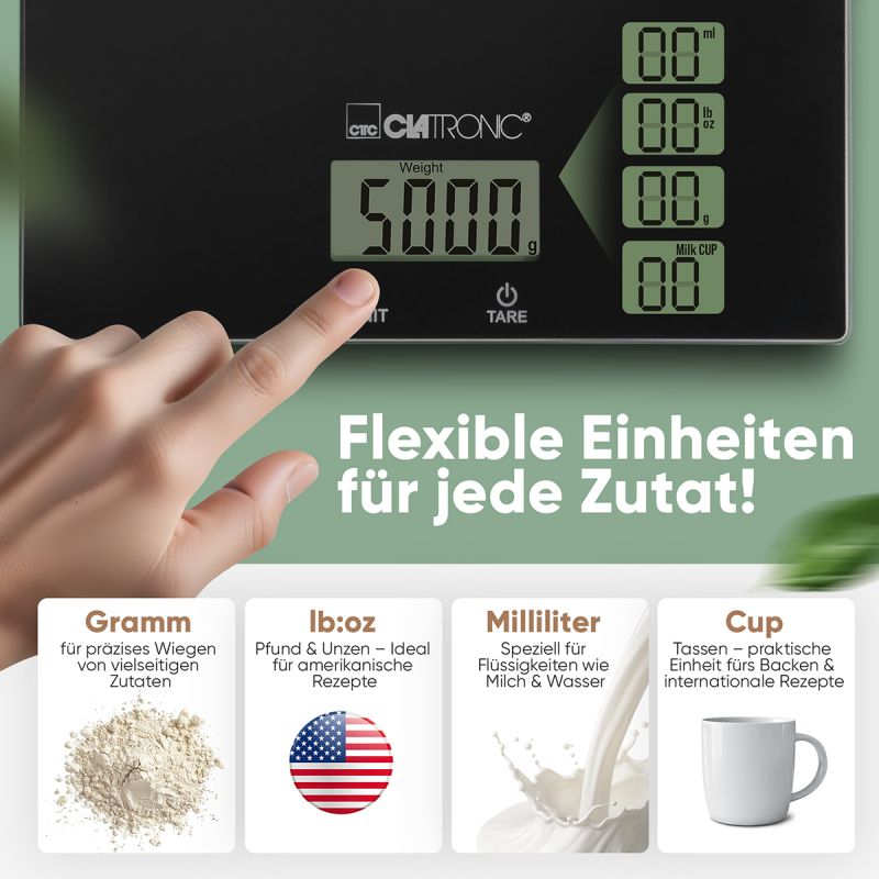 Balance de cuisine en verre Noir Clatronic  KW3820-Noir Clatronic - Mathon - 3