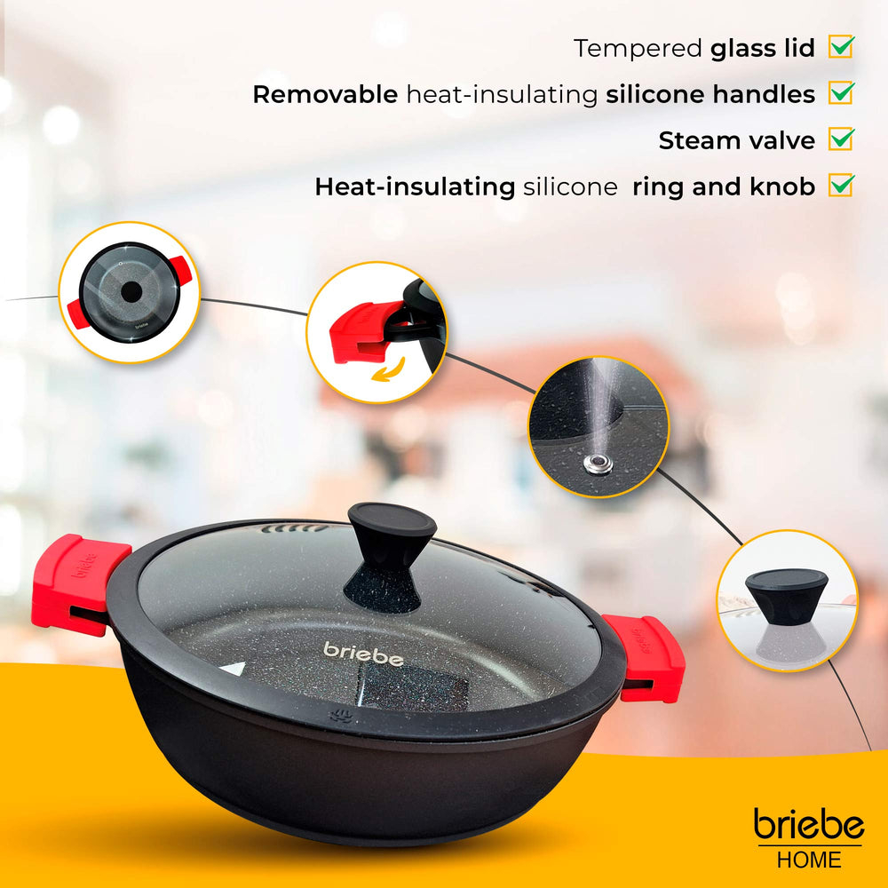 Casserole Basse Induction Antiadhésif Titane 32cm, Fonte d