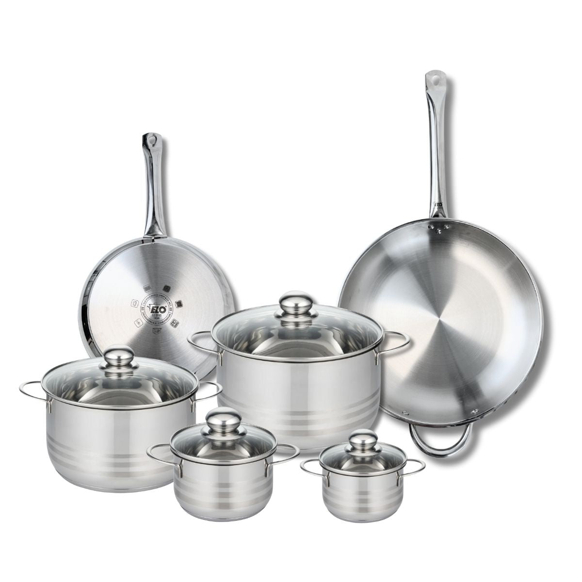 Ensemble de 2 Poêles de cuisson 24 et 32 cm et 4 faitouts 12, 14, 20 et 24 cm  Profi Brillant Elo - Mathon - 1