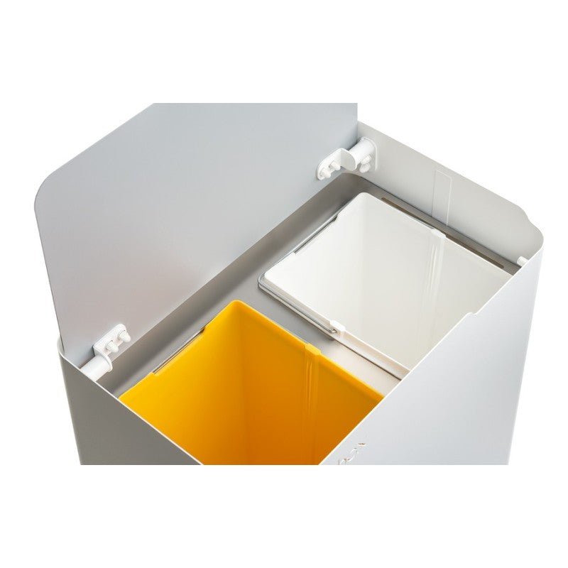 Poubelle cuisine fonctionnelle et élégante, 2 x 20 litres, ECOBOX NOA, Blanc-Gris Don Hierro - Mathon - 4
