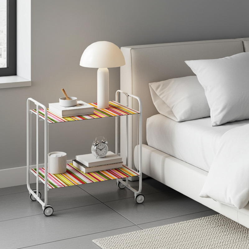 Desserte pliante 2 niveaux avec roulettes – structure blanche, bauhaus Don Hierro - Mathon - 3