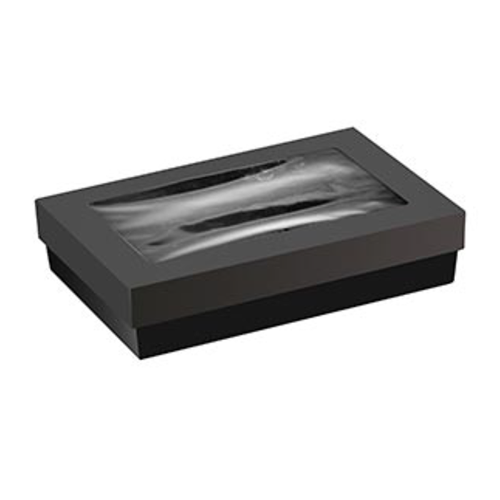 25Pcs - Boite "Kray" rectangulaire carton noir avec couvercle à fenêtre  225x155x50mm FirstPack - Mathon - 1