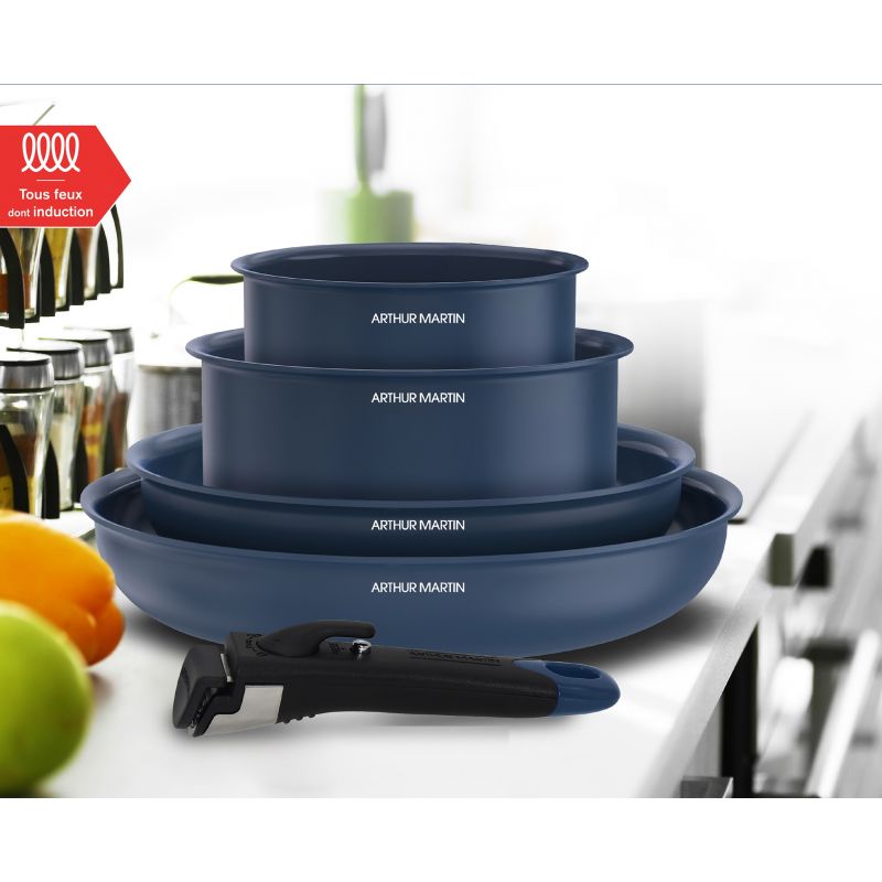 Batterie de cuisine 5 pièces poignée amovible Bleu Arthur Martin AM8896 Arthur Martin - Mathon - 3