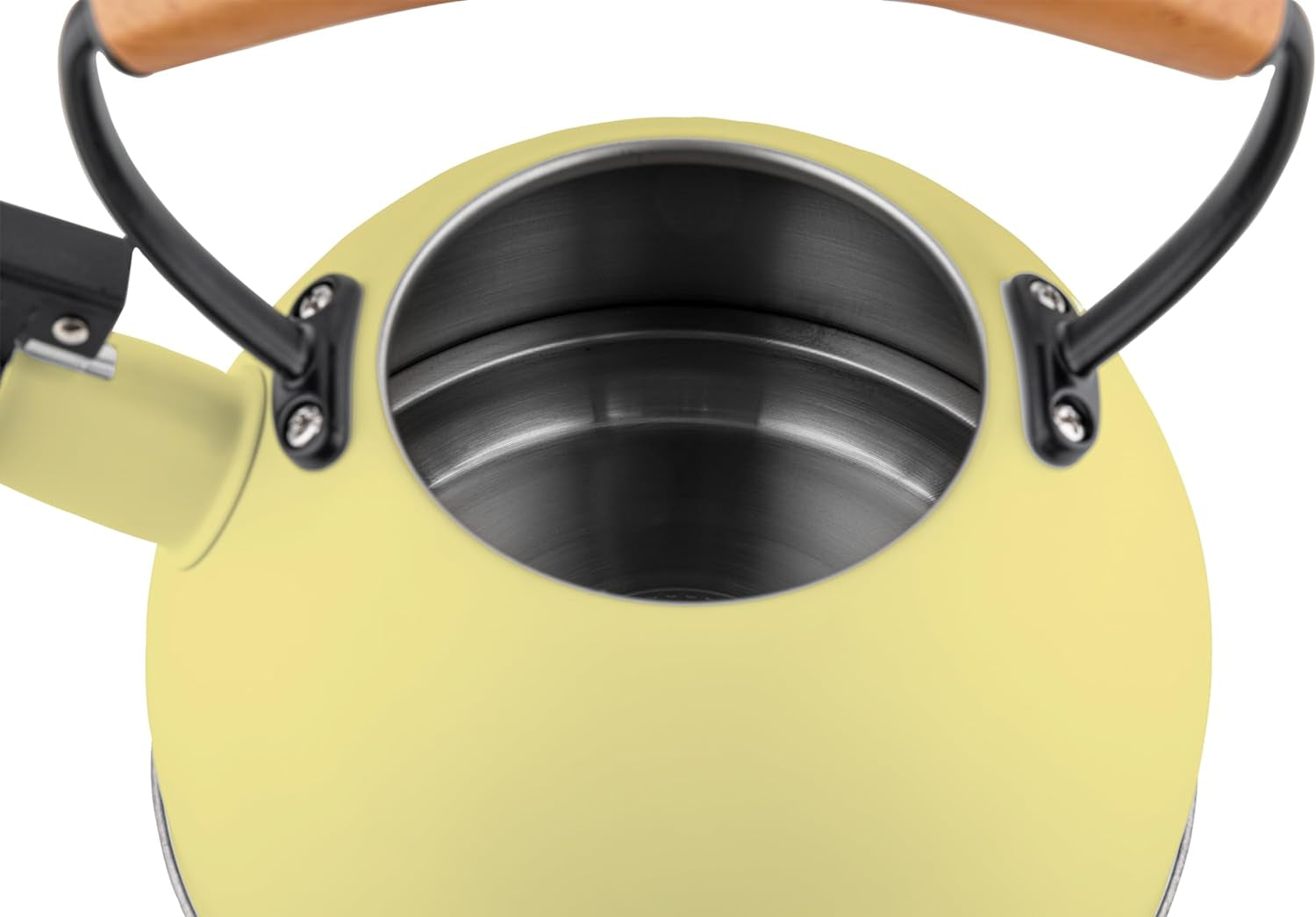 Bouilloire à Induction Théière Sifflet 2,3L  Acier Inox. Retro, Poignée en Bois  Jaune Pastel - Mathon - 7