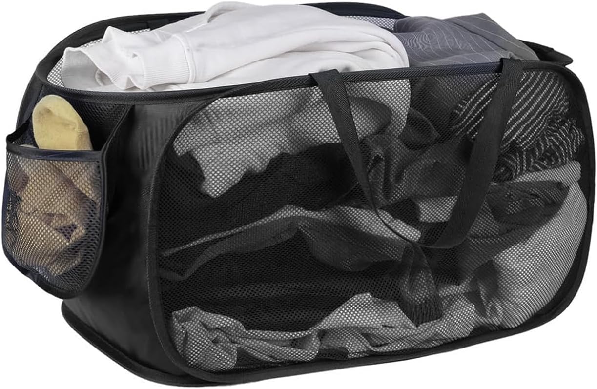 Panier à linge pliable noir 75L en maille respirante Vendos85 - Mathon
