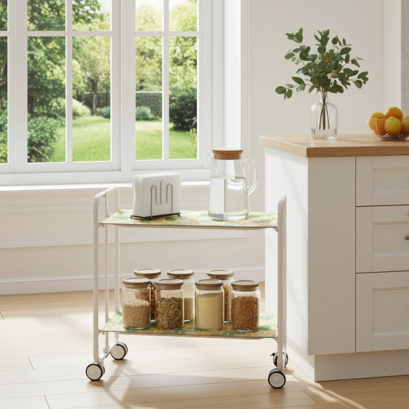 Desserte pliante 2 niveaux avec roulettes – structure blanche, bauhaus Don Hierro - Mathon - 2