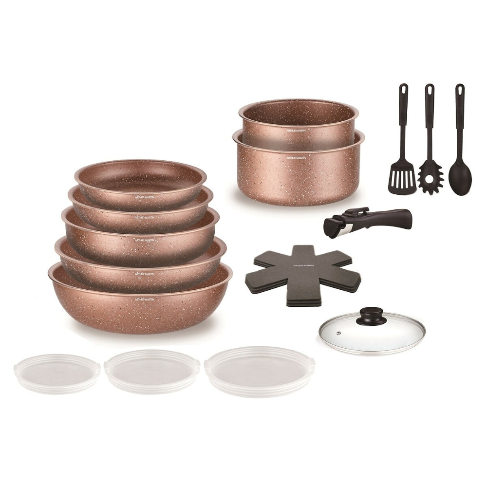 Batterie de Cuisine Arthur Martin 18 Pièces en Aluminium Tous Feux avec Ustensiles et Poignée Amovible Arthur Martin - Mathon - 1