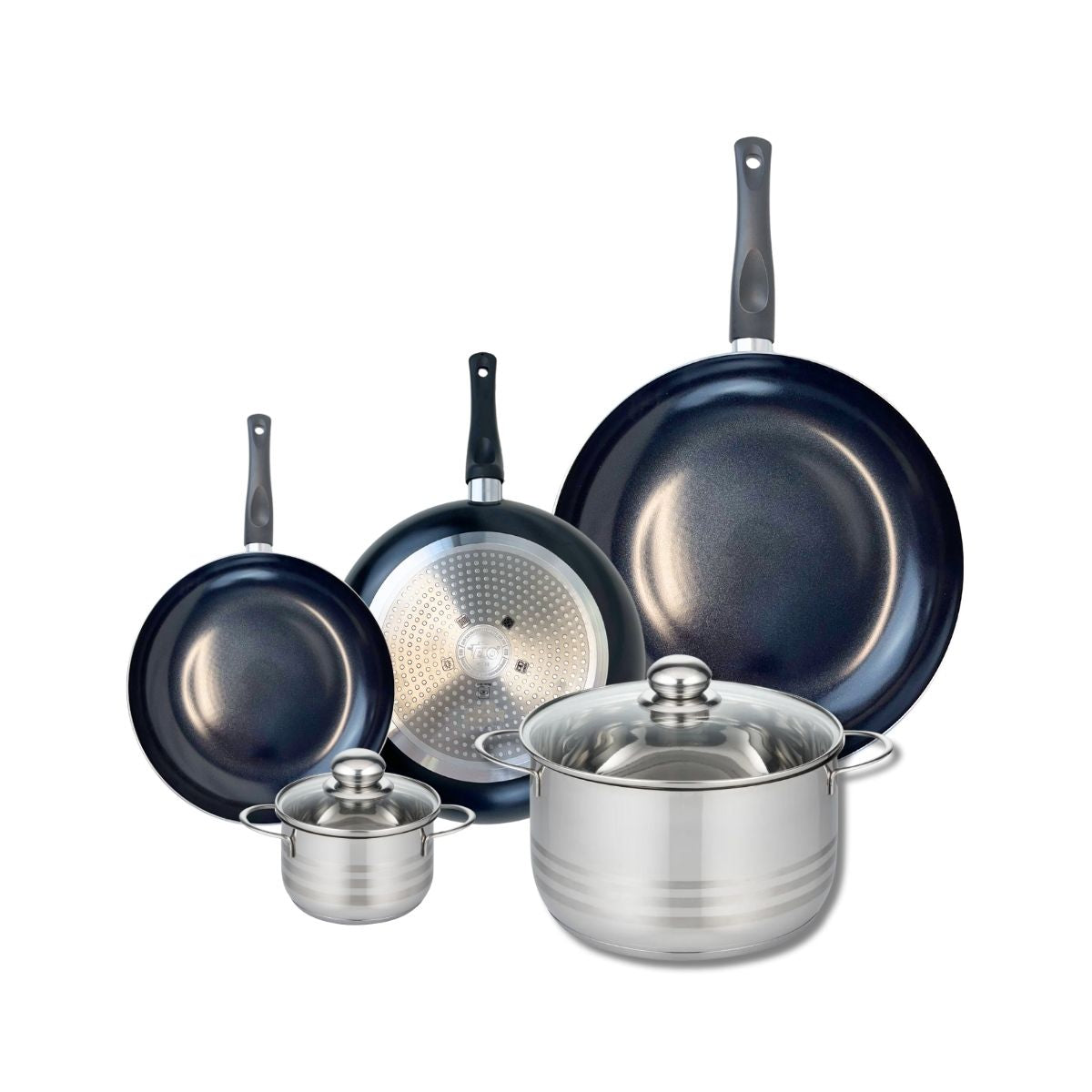 Ensemble de 3 Poêles de cuisson 20, 24 et 32 cm et 2 faitouts 12 et 24 cm  Prima Brillant Elo - Mathon - 1