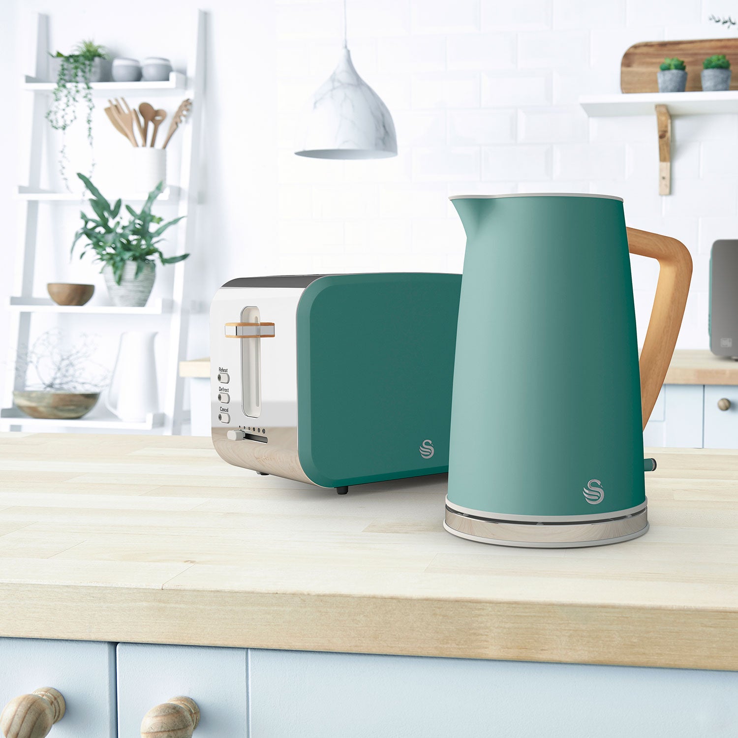 Set petit-déjeuner Bouilloire sans fil 1,7 L grille-pain 2 Nordic Blanc  Vert STP2090GRENEU - Mathon - 2