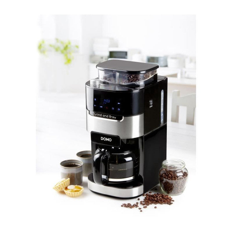 Cafetiere Filtre Avec Moulin Intégré - Domo - Do721k - 900 W - 1,5 L - 12 Tasses - 200 G De Grains - Ecran Lcd - 3 Intensités Domo - Mathon - 2