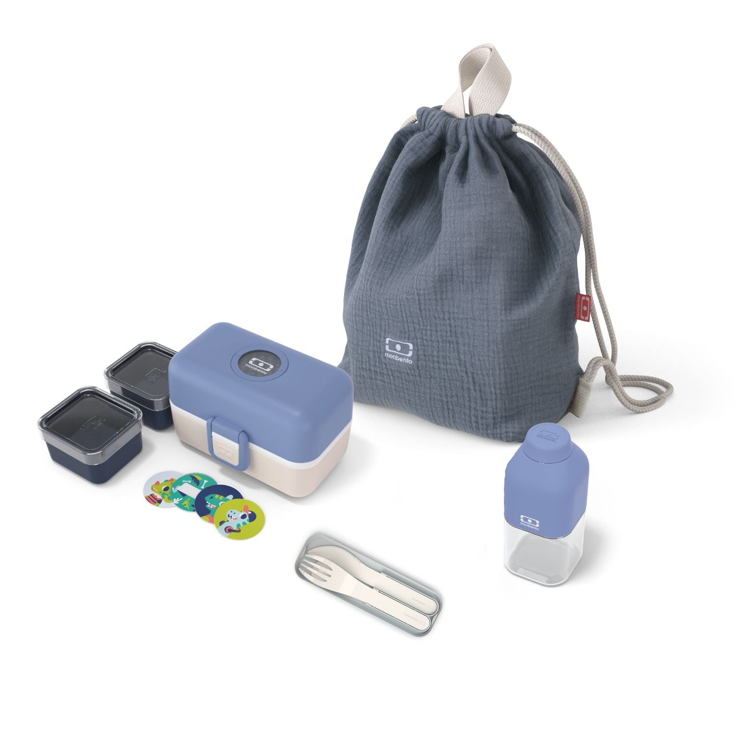 Set lunch box enfants bleu/crème avec ses accessoires Monbento - Mathon - 1
