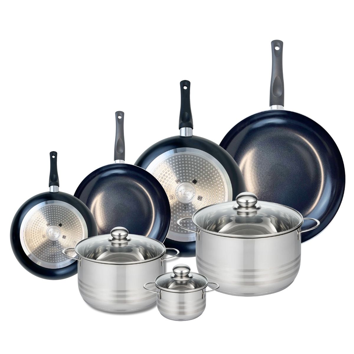 Ensemble de 4 Poêles de cuisson 20, 24, 28 et 32 cm et 3 faitouts 12, 20 et 24 cm  Prima Brillant Elo - Mathon - 1