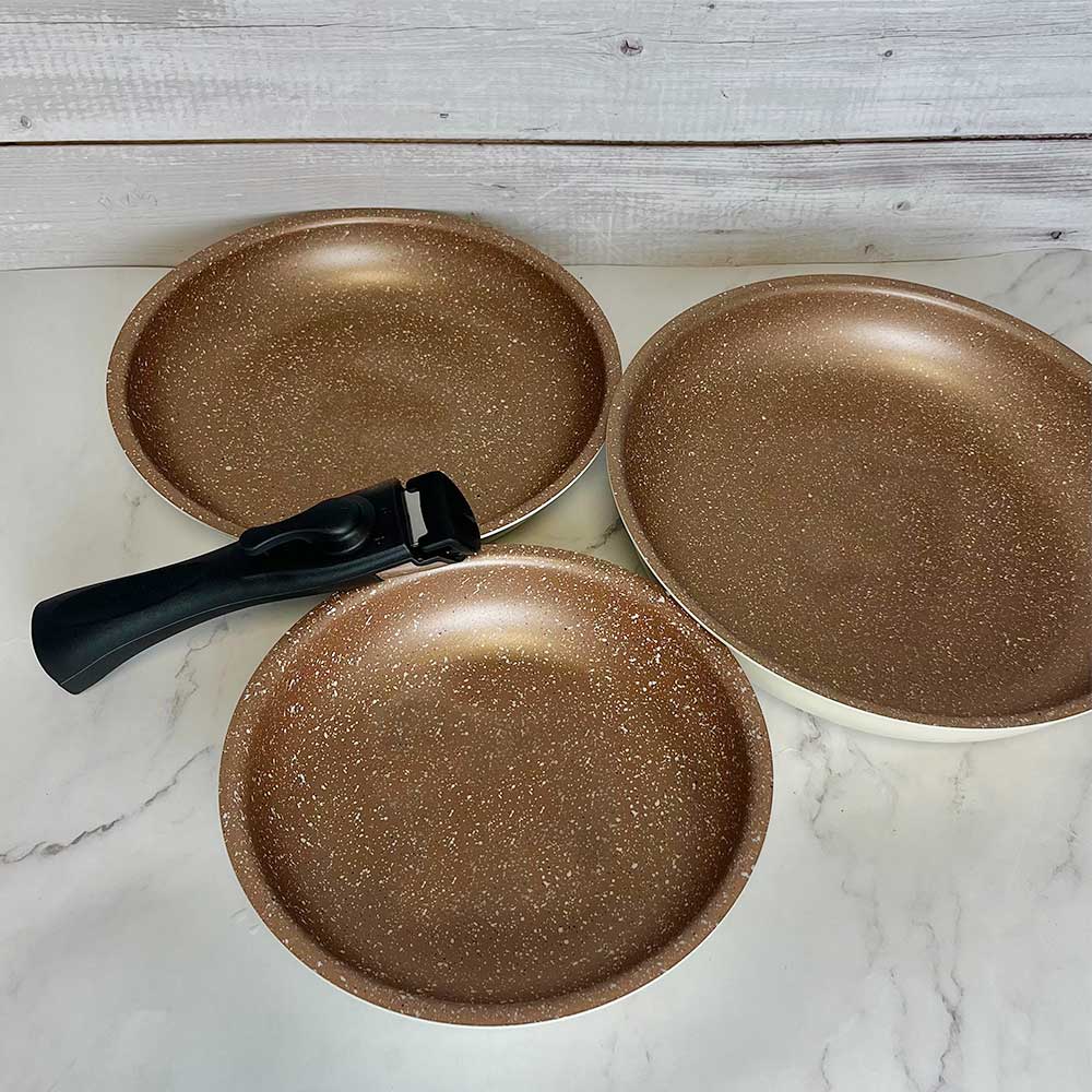 Lot de 3 Poêles en Aluminium avec Poignée Amovible - Revêtement Antiadhérent - Tous Feux dont Induction - Mathon - 5