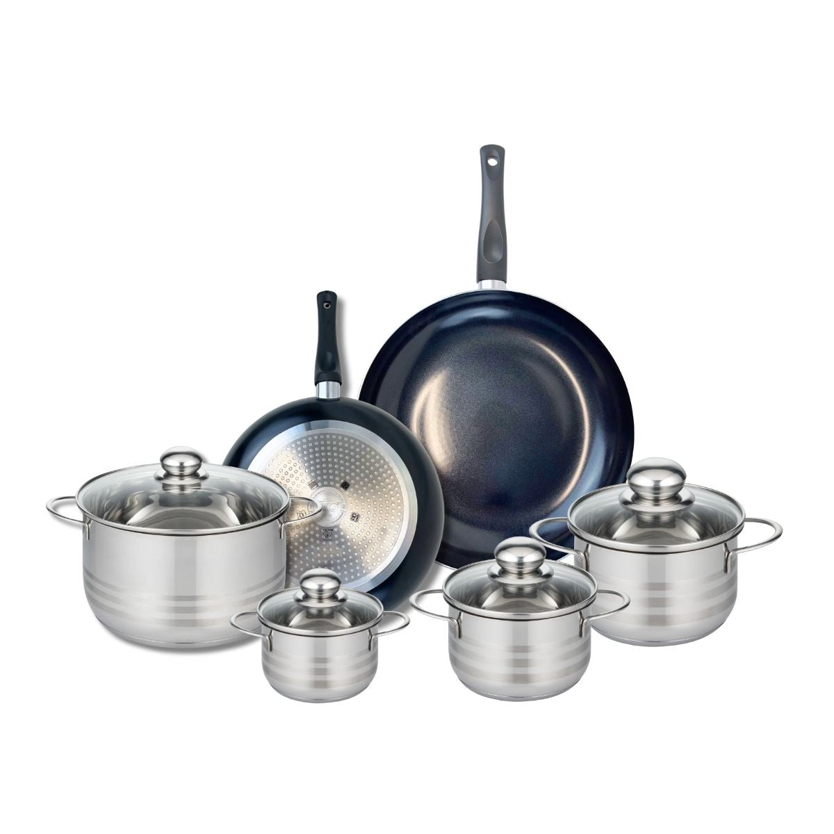 Ensemble de 2 Poêles de cuisson 24 et 28 cm et 4 faitouts 12, 14, 16 et 20 cm  Prima Brillant Elo - Mathon - 1