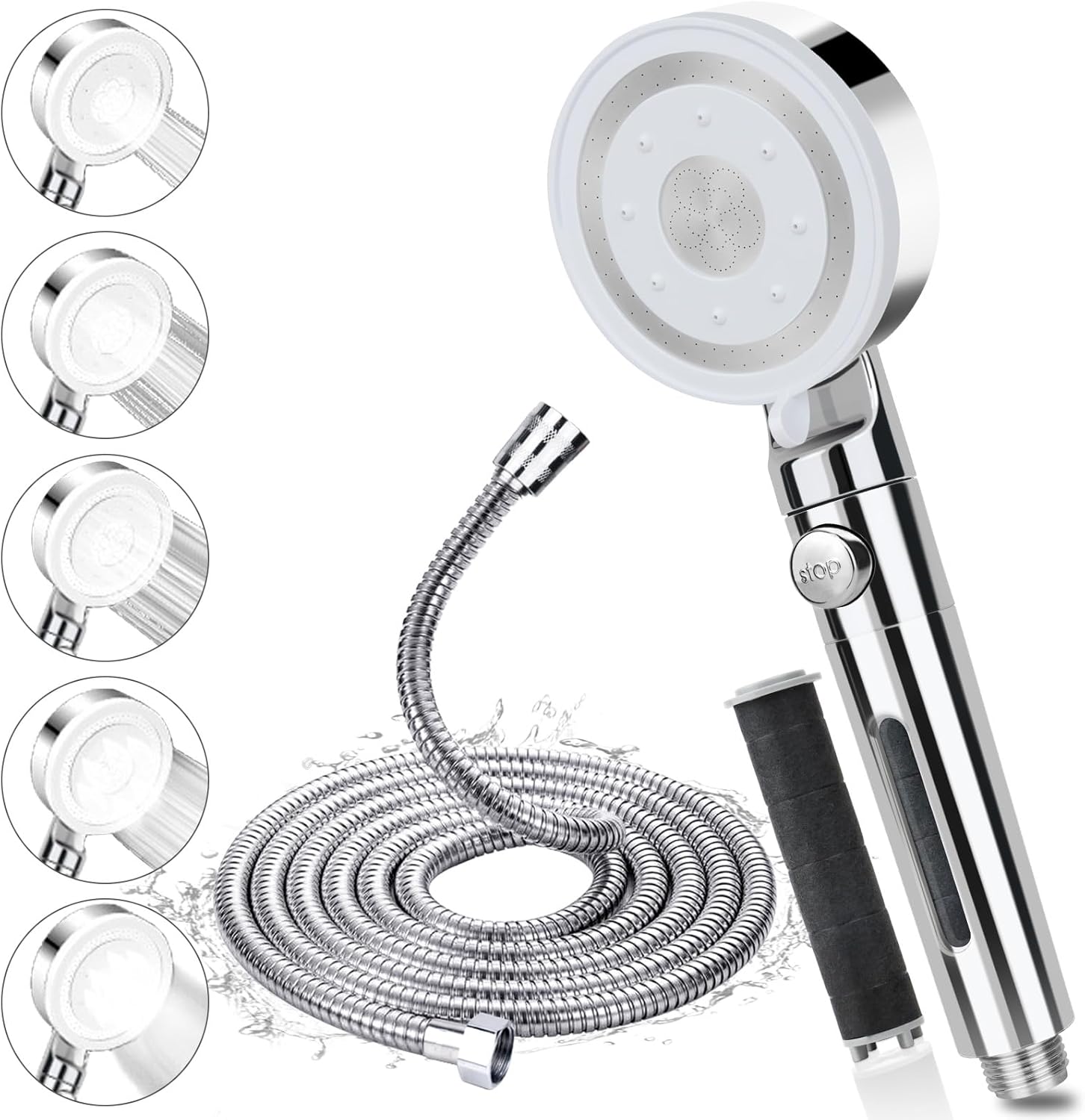 Pommeau de douche argenté 6 modes haute pression Vendos85 - Mathon