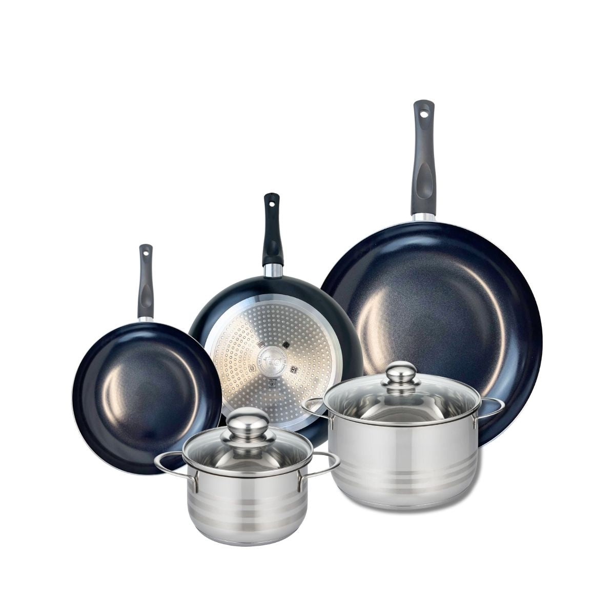 Ensemble de 3 Poêles de cuisson 20, 24 et 32 cm et 2 faitouts 16 et 20 cm  Prima Brillant Elo - Mathon - 1