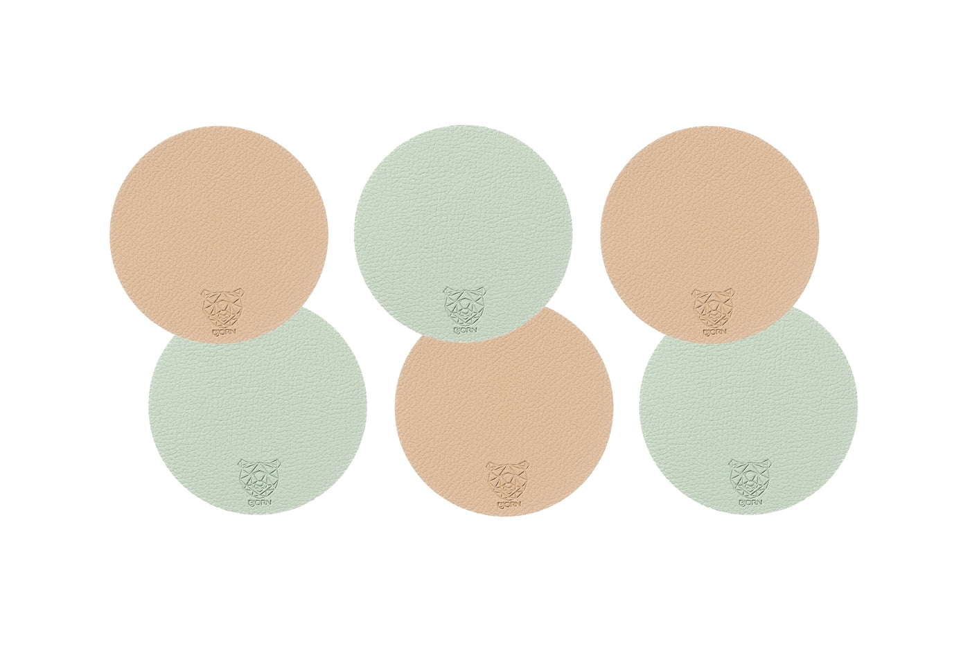 Sous-verre rond réversible - 6 pièces - Cuir recyclé rose pâle et vert pâle Björn - Mathon - 1