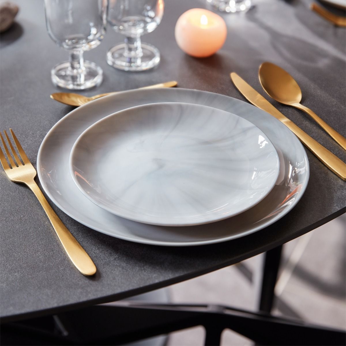 6 assiettes à dessert grises 19 cm Diwali Marble - Luminarc Luminarc - Mathon - 2