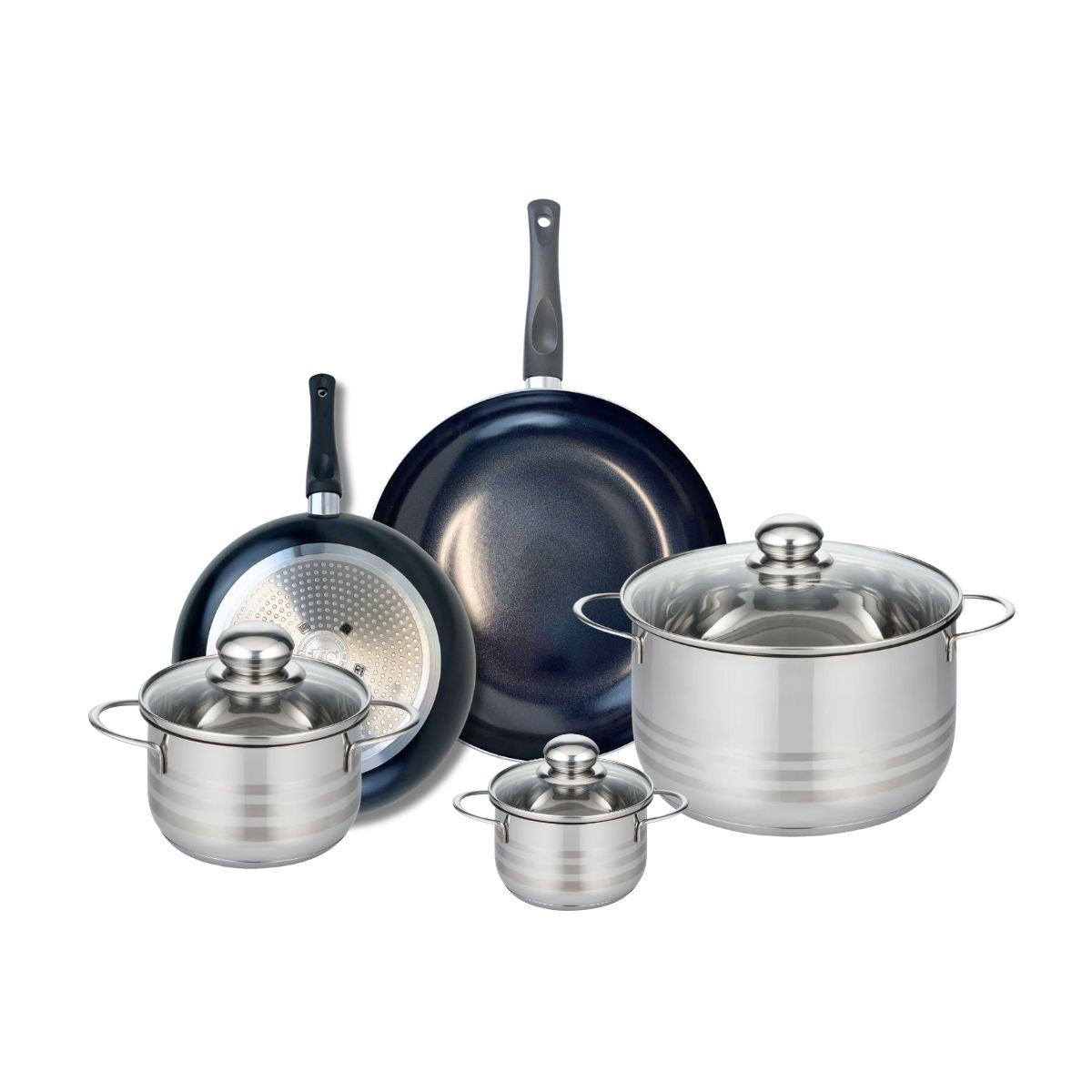 Ensemble de 2 Poêles de cuisson 24 et 28 cm et 3 faitouts 12, 16 et 24 cm  Prima Brillant Elo - Mathon - 1