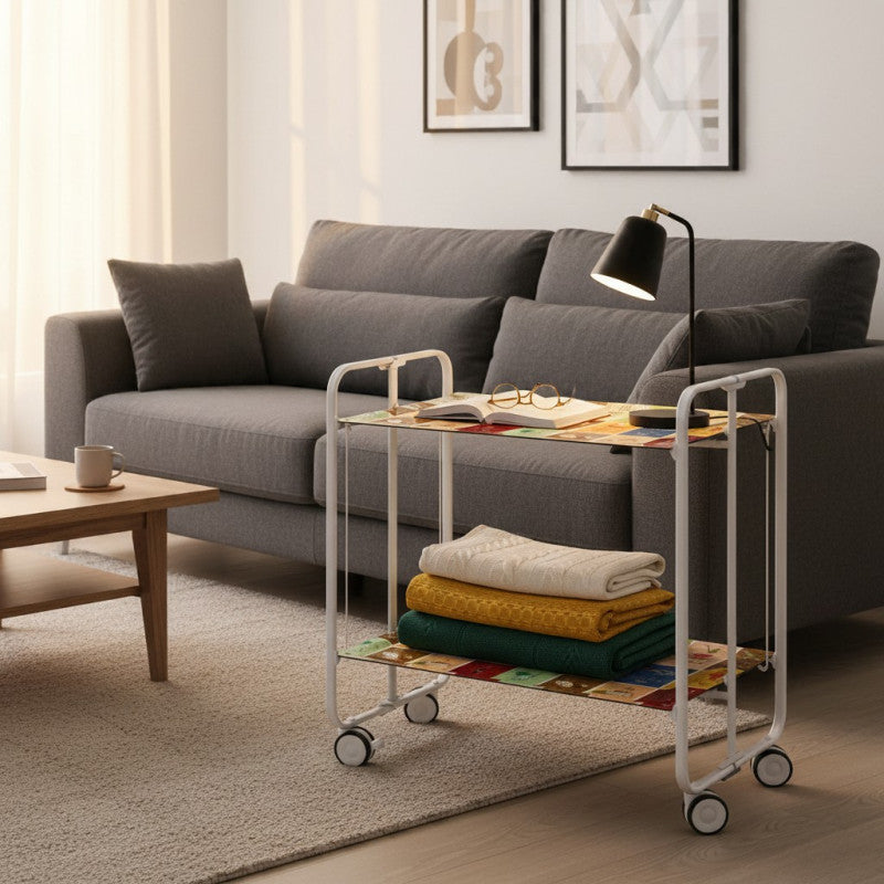 Desserte pliante 2 niveaux avec roulettes – structure blanche, bauhaus Don Hierro - Mathon - 3