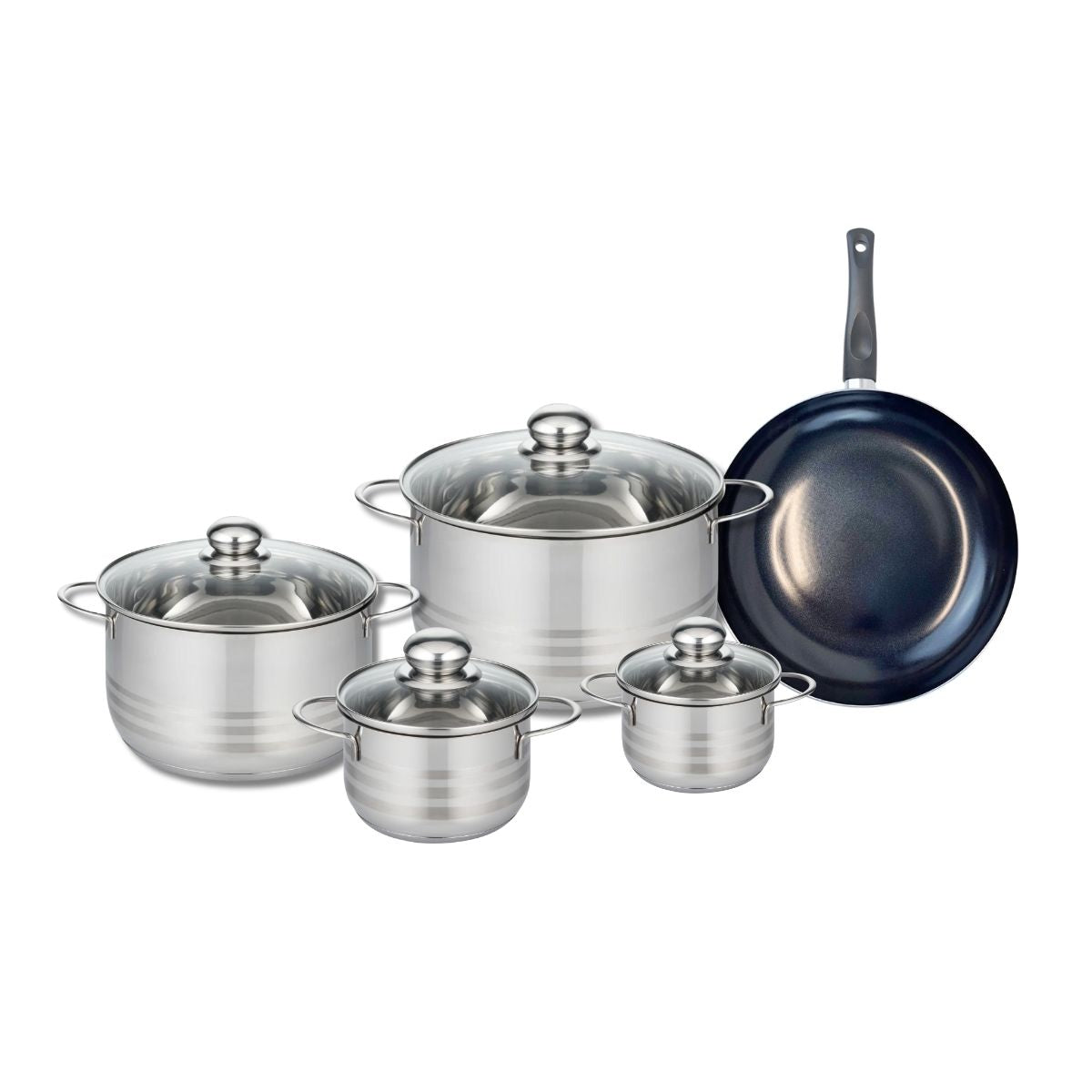 Ensemble de 1 Poêle de cuisson 24 cm et 4 faitouts 12, 14, 20 et 24 cm  Prima Brillant Elo - Mathon - 1