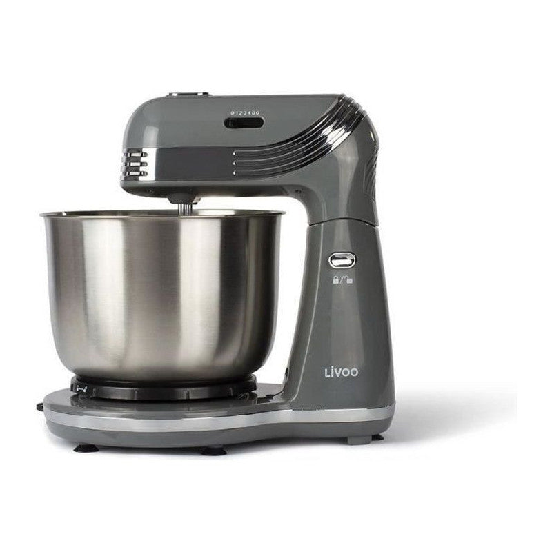 Livoo Dop137g - Robot Patissier Multifonction - Bol Acier Inoxydable 3l - 6 Vitesses - Fouet Metallique Et Crochet - Gris Livoo - Mathon - 1