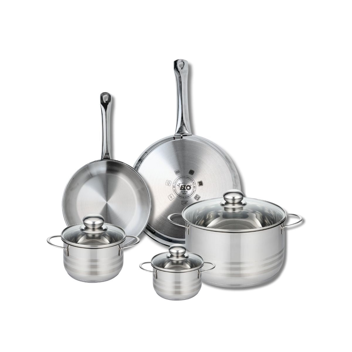 Ensemble de 2 Poêles de cuisson 24 et 28 cm et 3 faitouts 12, 14 et 24 cm  Profi Brillant Elo - Mathon - 1