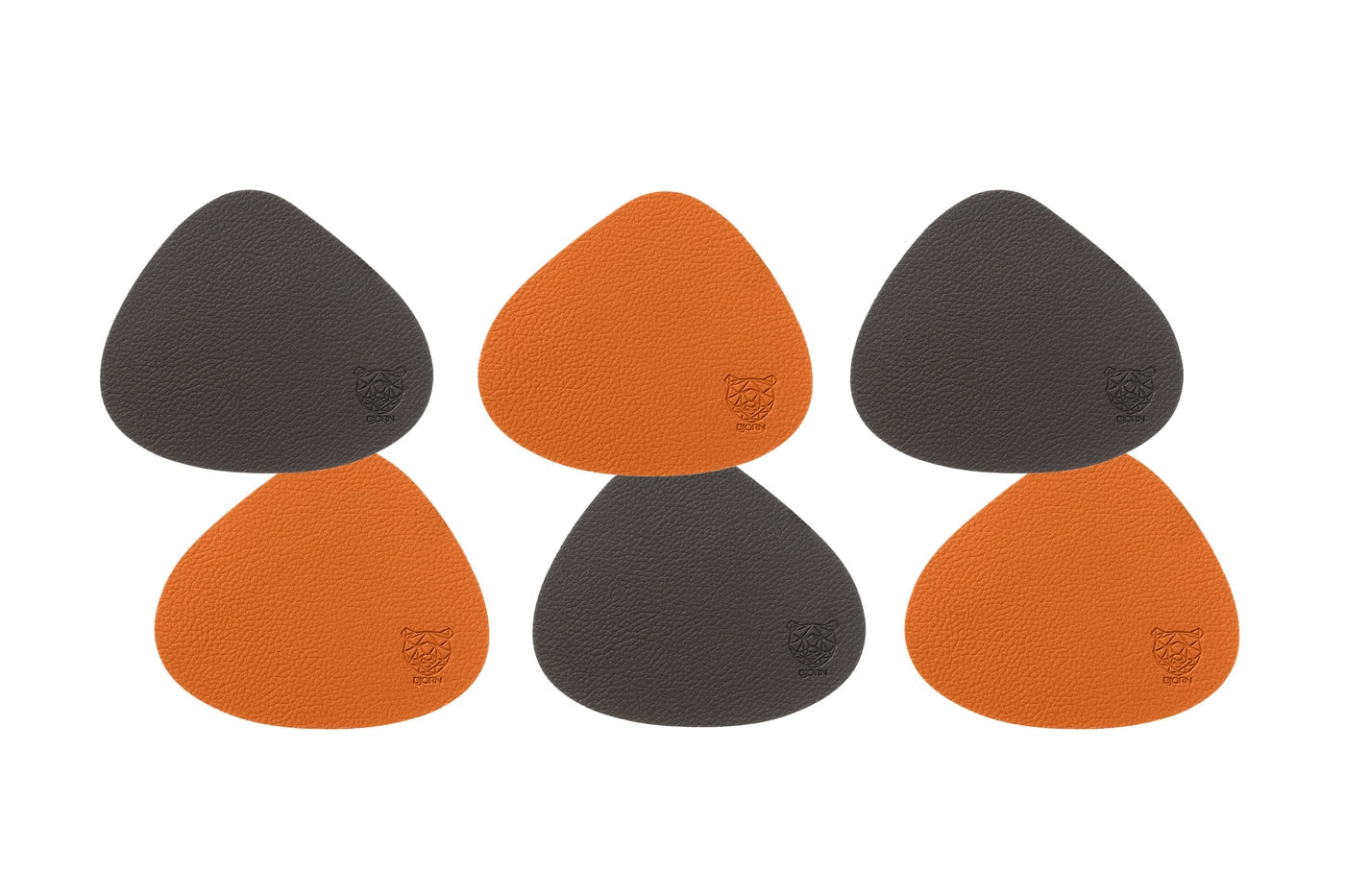Sous-verre curve réversible - 6 pièces - Cuir recyclé orange et chocolat Björn - Mathon - 1
