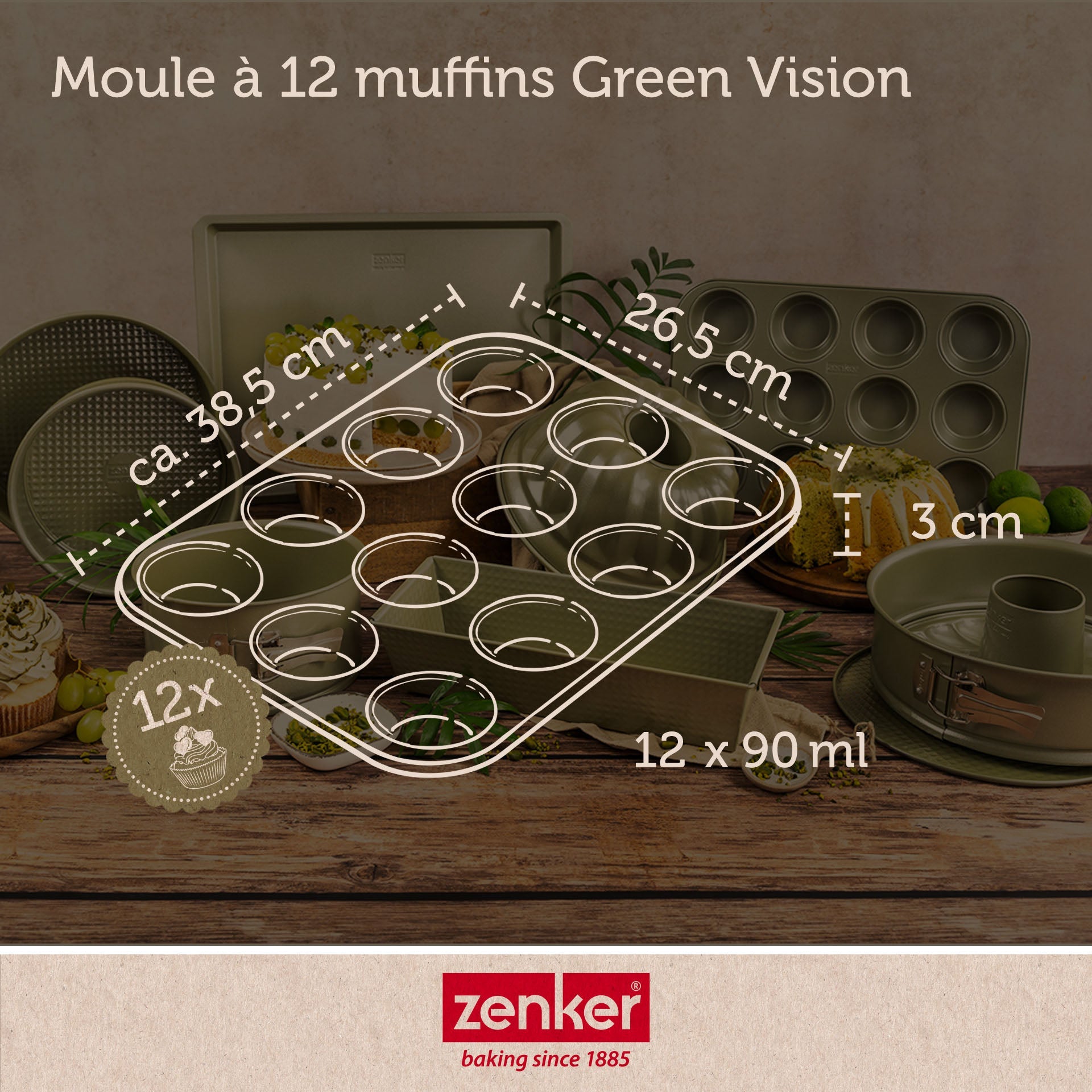 Ensemble de 2 Moules à muffins 12 empreintes 38 x 26 cm Zenker Green Vision Zenker - Mathon - 4