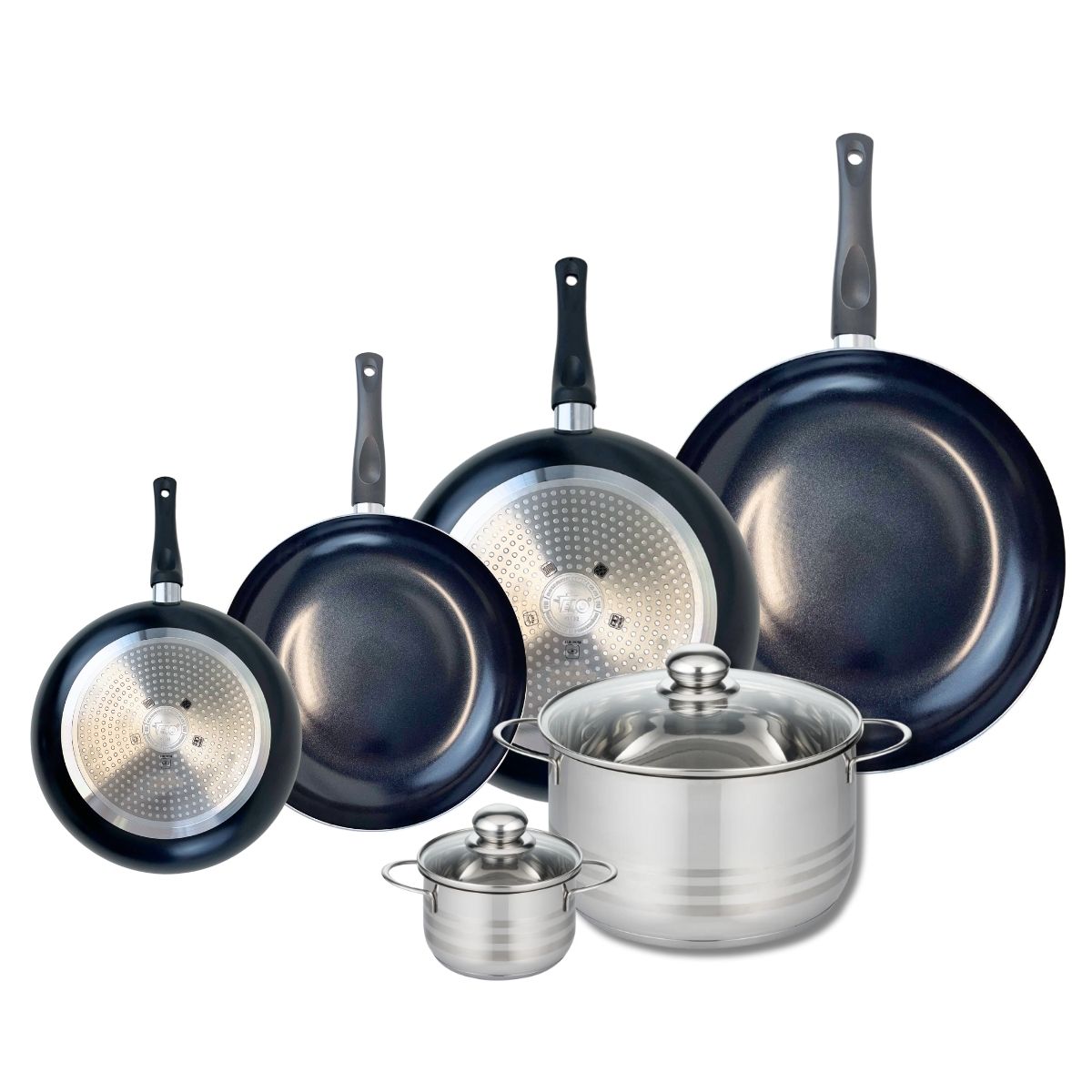 Ensemble de 4 Poêles de cuisson 20, 24, 28 et 32 cm et 2 faitouts 12 et 24 cm  Prima Brillant Elo - Mathon - 1