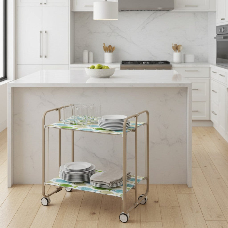 Desserte pliante 2 niveaux avec roulettes – structure couleur sable, bauhaus Don Hierro - Mathon - 3