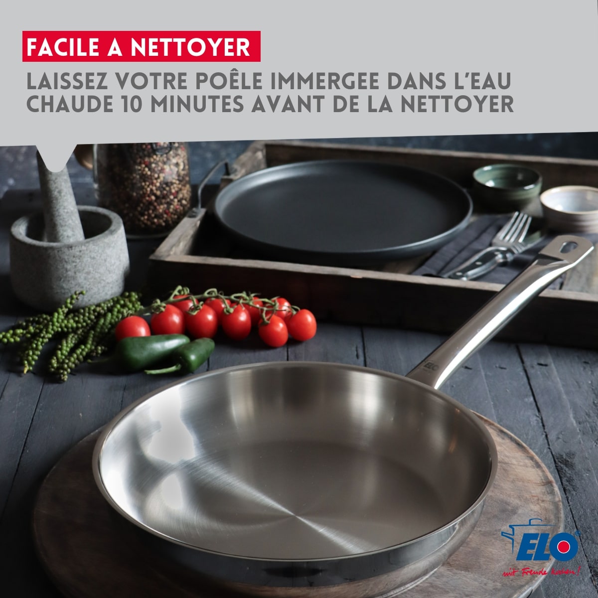 Poêle à frire 32 cm en inox 18/10 et couvercle en verre  Profi Therm Elo - Mathon - 6