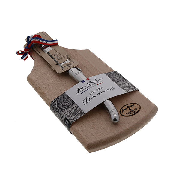 Planche apéritive en hêtre 26 × 11 cm et couteau Laguiole tout inox Damas Jean Dubost - Mathon