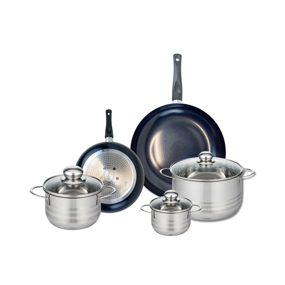 Ensemble de 2 Poêles de cuisson 20 et 28 cm et 3 faitouts 12, 16 et 20 cm  Prima Brillant Elo - Mathon - 1