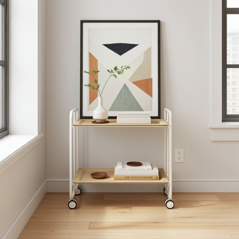 Desserte pliante 2 niveaux avec roulettes – structure blanche, bauhaus Don Hierro - Mathon - 3