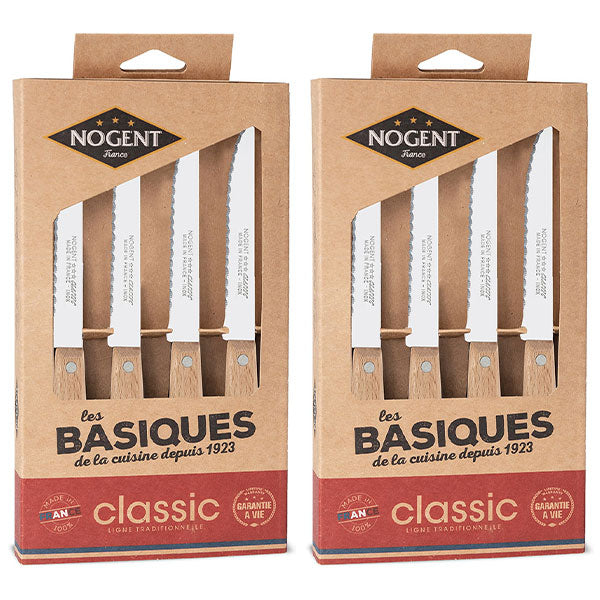 Lot de 2 coffrets 4 couteaux à steak Kraft Classic bois de hêtre naturel  Nogent - Mathon