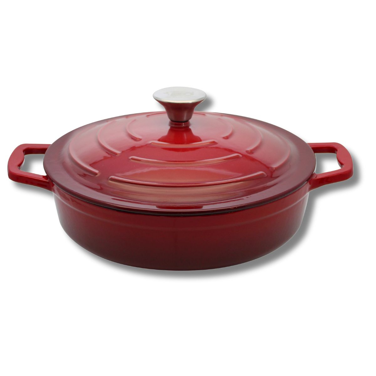 Cocotte en fonte émaillée basse 28 cm rouge cerise 3L Elo - Mathon - 1