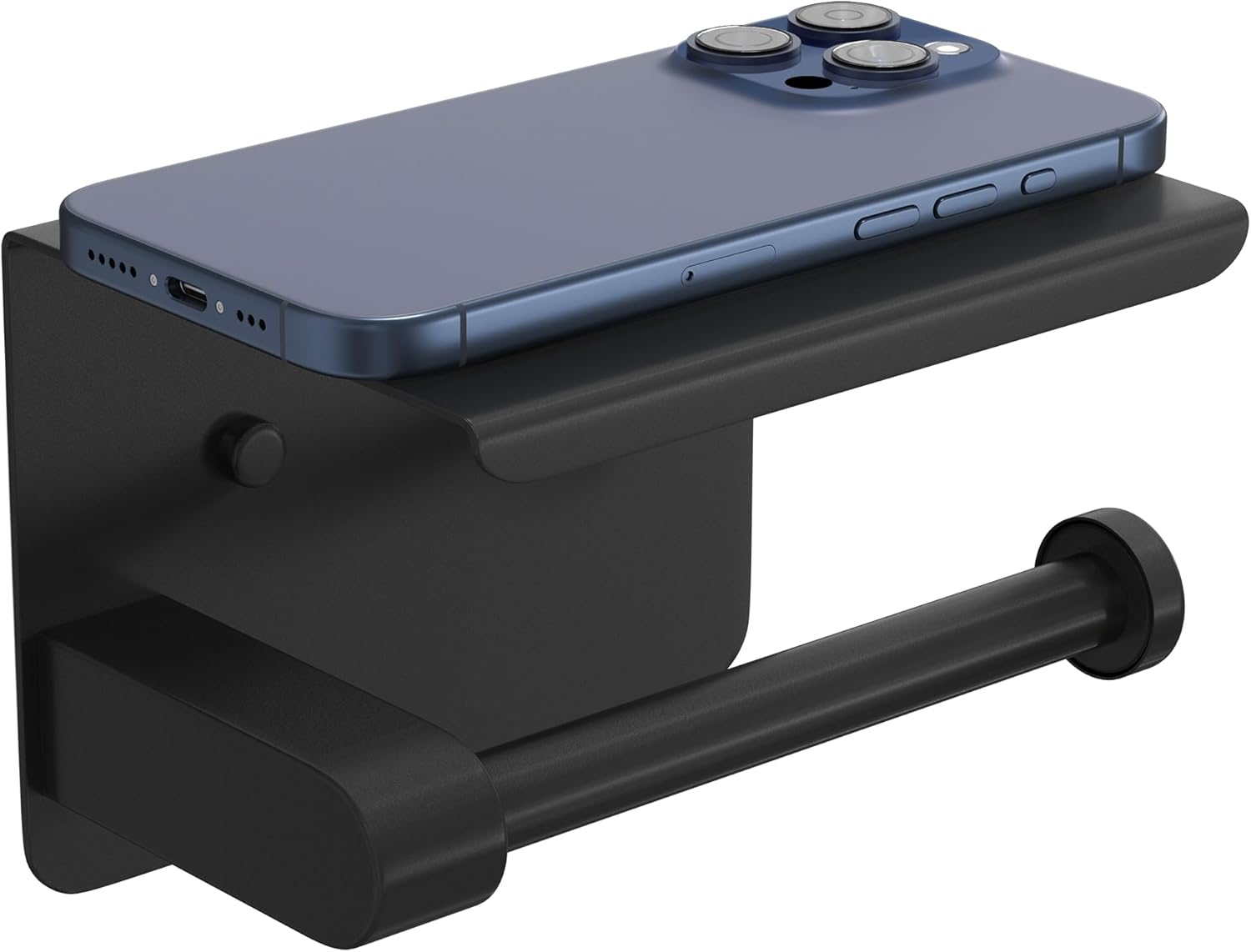 Porte-papier toilette acier noir autocollant moderne Vendos85 - Mathon