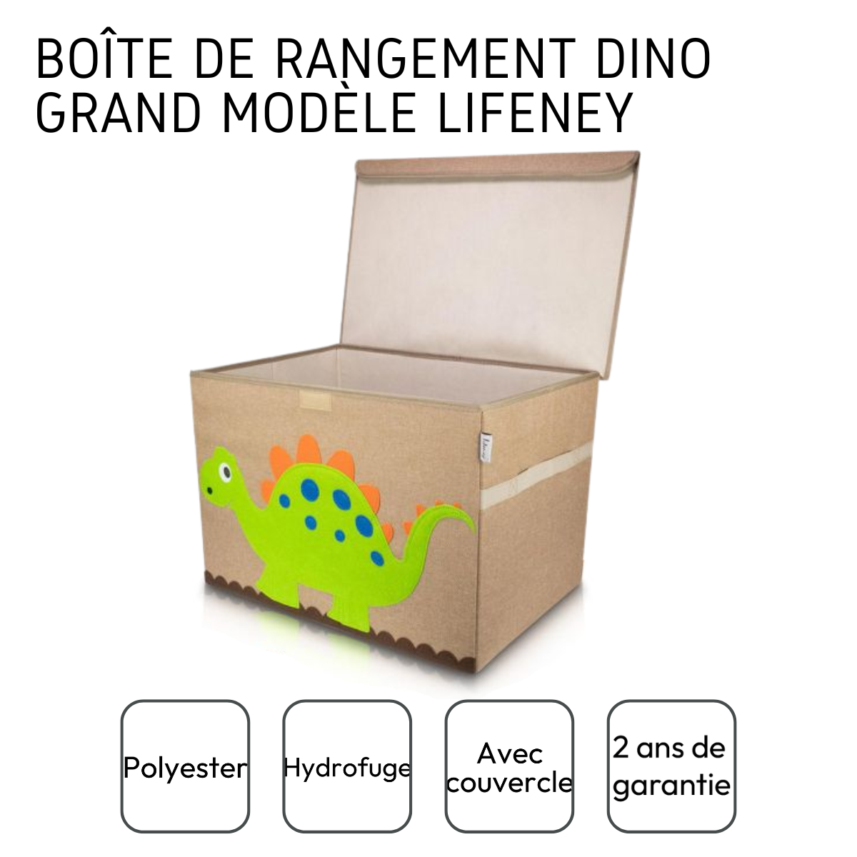 Boîte de rangement en tissu pour enfant grand modèle Dinosaure "Stégosaure " avec couvercle Lifeney Fackelmann - Mathon - 4