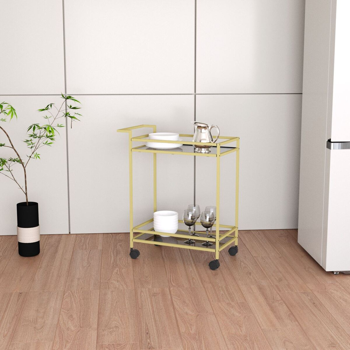 Desserte en Métal doré et verre H80 cm - VORTEX Calicosy - Mathon - 2