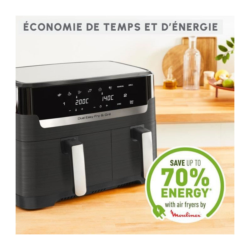 Friteuse Sans Huile- 8.3 l - 2 Tiroirs, Friteuse A Air Et Gril, 8 Programmes, Air Fryer, Dual Easy Fry&grill Ez905b20 Moulinex - Mathon - 3