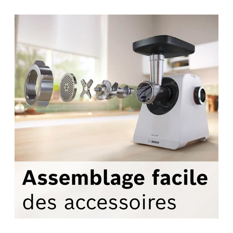Hachoir A Viande -   - Mfws420w Série 4 - Blanc - 500 W - Moteur Bloqué 1900 W - 2,5 Kg/mn - 2 Vitesses - 2 Grilles De Hac Bosch - Mathon - 5