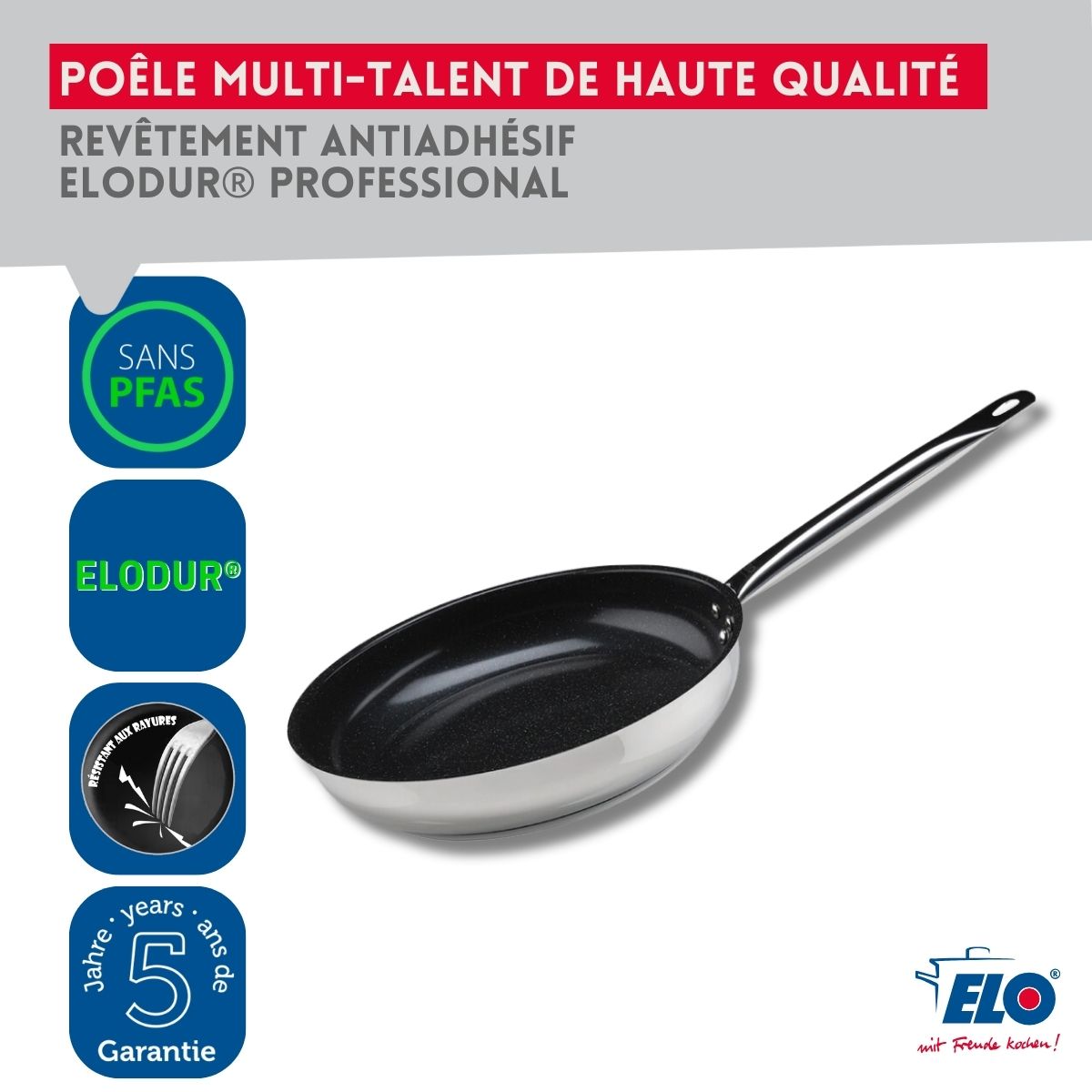 Poêle céramique sans PFAS 28 cm Profi Therm Platinum Elo - Mathon - 4