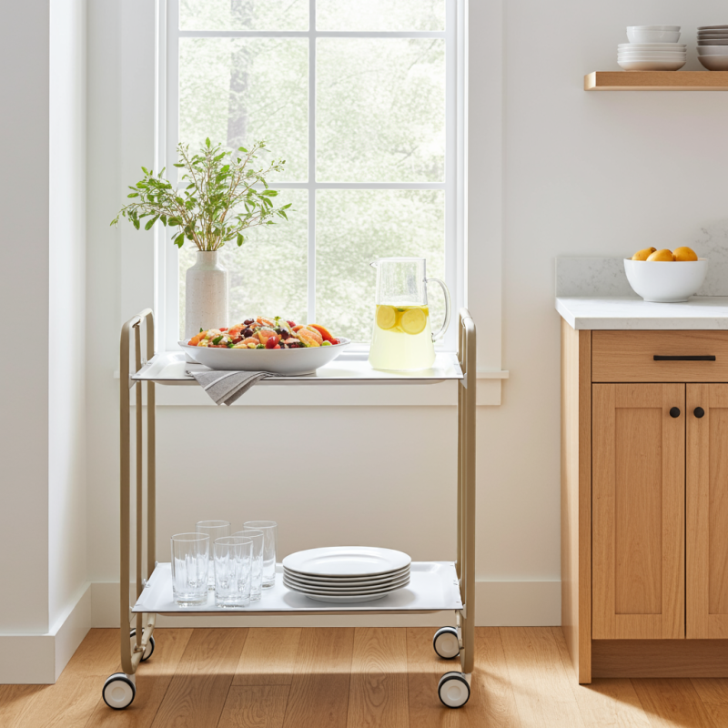 Desserte pliante 2 niveaux avec roulettes – structure couleur sable, bauhaus Don Hierro - Mathon - 2