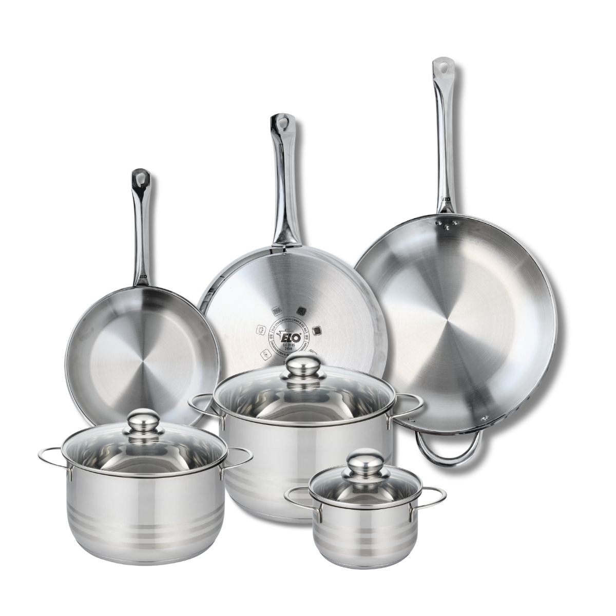 Ensemble de 3 Poêles de cuisson 24, 28 et 32 cm et 3 faitouts 14, 20 et 24 cm  Profi Brillant Elo - Mathon - 1