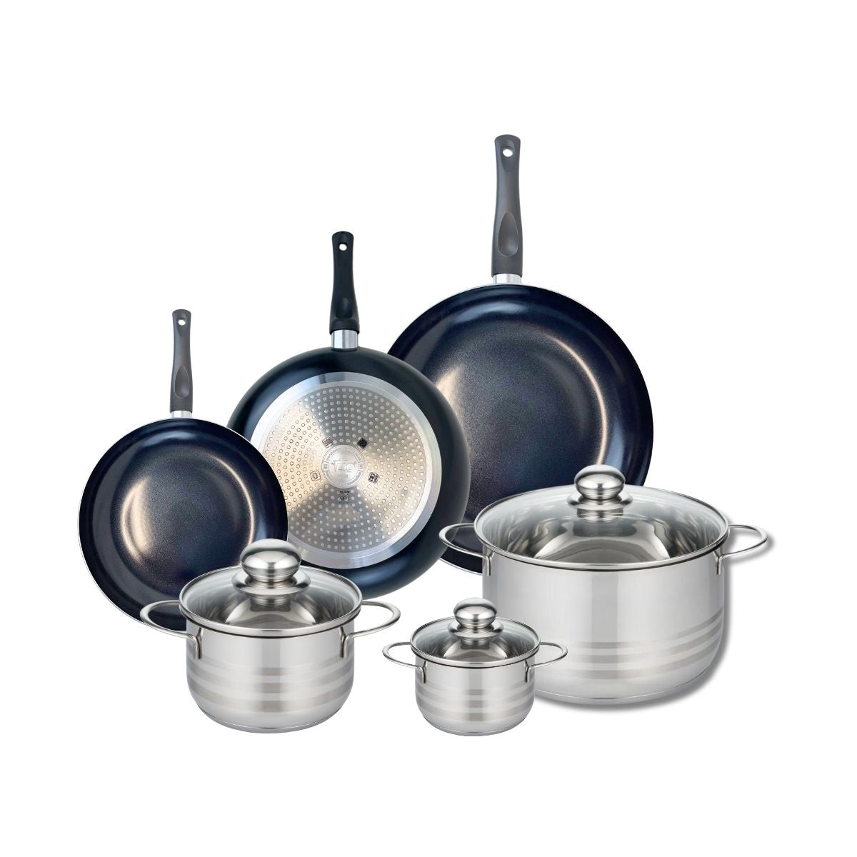 Ensemble de 3 Poêles de cuisson 20, 24 et 28 cm et 3 faitouts 12, 16 et 24 cm  Prima Brillant Elo - Mathon - 1