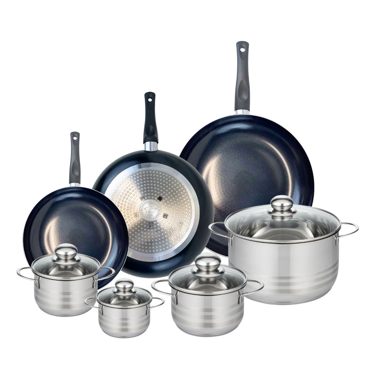 Ensemble de 3 Poêles de cuisson 24, 28 et 32 cm et 4 faitouts 12, 14, 16 et 24 cm  Prima Brillant Elo - Mathon - 1